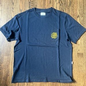 Aime Leon Dore Navy Short Sleeve Pocket Tee with Yellow Logo